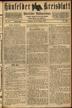 Zweite Ausgabe vom Samstag, den 23. August 1924.