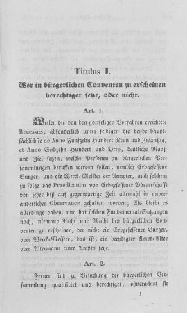 Titulus I. Wer in bürgerlichen Conventen zu erscheinen berechtiget seye, oder nicht.