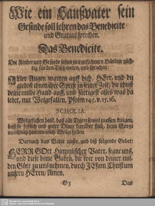 Wie ein Haußvater sein Gesinde soll lehren sdas Benedicite und Gratias sprechen