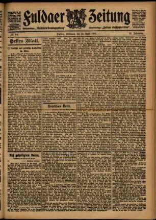 Erste Ausgabe vom Mittwoch, den 26. April 1905.
