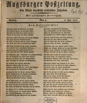 Augsburger Postzeitung. 1838, 1838, [1] = 1 - 6