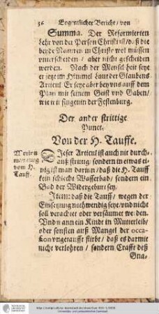 Der ander strittige Punct. Von der H. Tauffe.