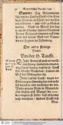 Der ander strittige Punct. Von der H. Tauffe.