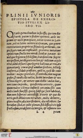 Plinii Ivnioris epistola de exercitio styli ex libro VII