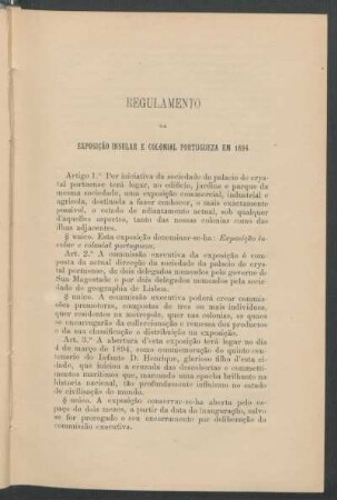 Regulamento da exposição insular e colonial portugueza em 1894