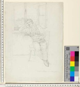 Maler Joseph Weber, vor geöffnetem Fenster sitzend