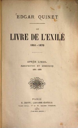 Le livre de l'exilé