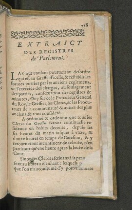 Extraict des Registres de Parlement.