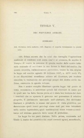 Titolo V. Dei privilegi agrari