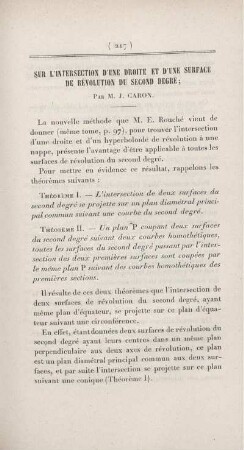Sur l'intersection d'une droite et d'une surface de révolution du second degré.