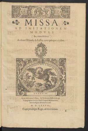 Missa ad imitationem moduli: Ite, rime dolenti [...] cum quinque vocibus
