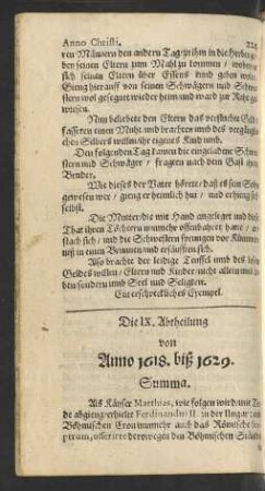 Die IX. Abtheilung von Anno 1618. biß 1629. Summa.