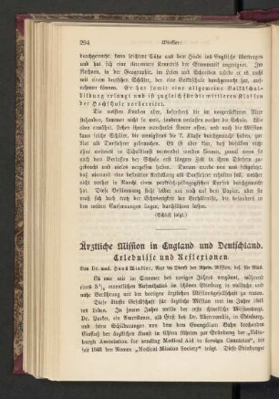 Ärztliche Mission in England und Deutschland. Erlebuisse und Reflexionen