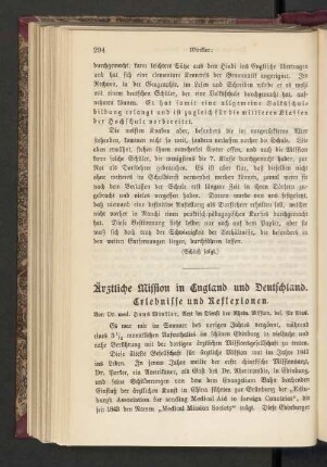 Ärztliche Mission in England und Deutschland. Erlebuisse und Reflexionen