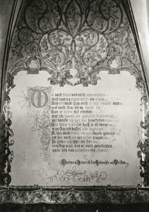 Haendel, Ernst. Dekorative Wandmalerei mit Schriftfeld. Wachsfarbe. Um 1875/1880. Meißen: Albrechtsburg, Großer Bankettsaal