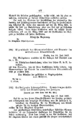 Aufsteigende Lehrergehälter. Competenzverhältnisse bei Bewilligung der Zulagen : [IV. Seminarien, Bildung der Lehrer und deren persönliche Verhältnisse]