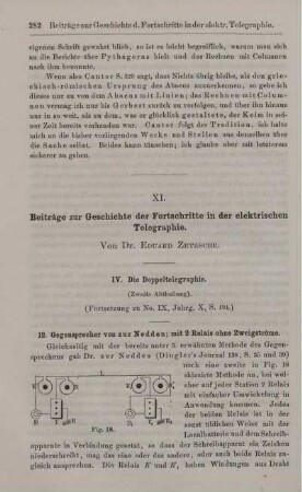 XI. Beiträge zur Geschichte der Fortschritte in der elektrischen Telegraphie.
