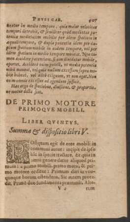 De Primo Motore Primoque Mobili. Liber Quintus.