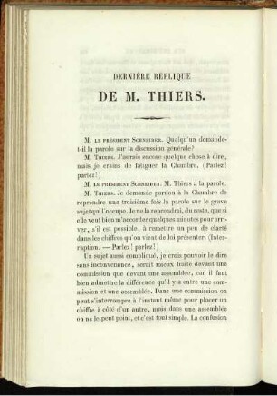 Dernière Réplique de M. Thiers