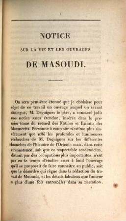 Notice sur la vie et les ouvrages de Masoudi : J. A. Extr. no. 3, 1839