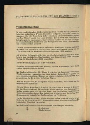 Stoffverteilungspläne für die Klassen 9 und 10: Vorbemerkungen