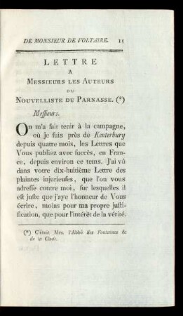 Lettre a Messieurs les Auteurs du Nouvelliste du Parnasse. (*)