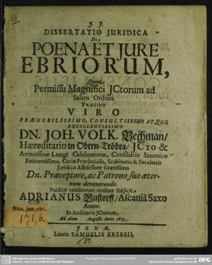 Dissertatio Juridica De Poena Et Jure Ebriorum