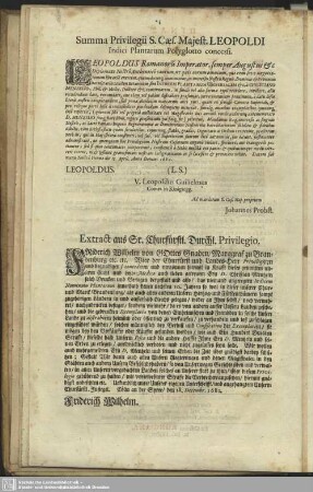 Extract aus Sr. Churfürstl. Durchl. Privilegio