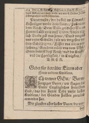 Gebet für betrübte Eltern uber ihrem todten Kindlein.