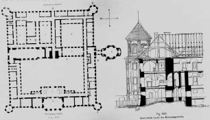 Grundriss und Schnitt des ehemaligen Prämonstratenserkloster Hradisko bei Olmütz