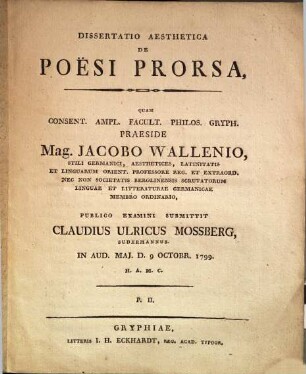 Diss. aesthetica de poesi prorsa : Pars II.