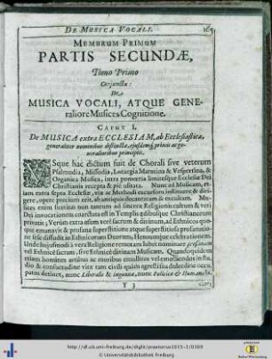 I. Membrum. […] de Musica vocali atque Generaliore Musices Cognitione…