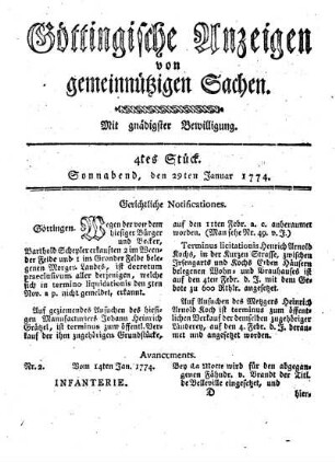 4tes Stück. Sonnabend, den 29ten Januar 1774.