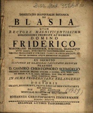 Dissertatio Inavgvralis Botanica De Blasia