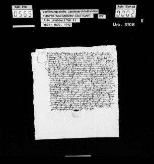Jakob Brun zu Pleidelsheim wegen einiger Vergehen beim Bauernaufruhr zu Verlassen des Amts Marbach verurteilt, jedoch auf Fürbitten des Junkers Jakob von Bernhausen gegen eine Geldstrafe von 4 fl begnadigt, schwört U. und verspricht, fortan keine Wehr außer einem abgebrochenen Brotmesser zu tragen, offene Zechen zu meiden und an keinem Aufruhr mehr teilzunehmen.