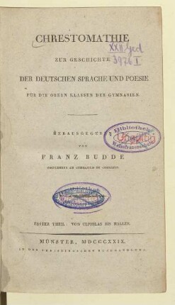 Theil 1: Von Ulphilas bis Haller : für die obere Klasse der Gymnasien