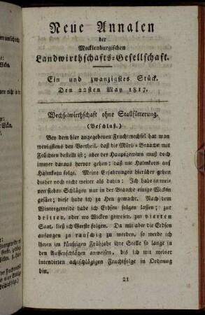 Ein und zwanzigstes Stück. Den 22sten May 1817