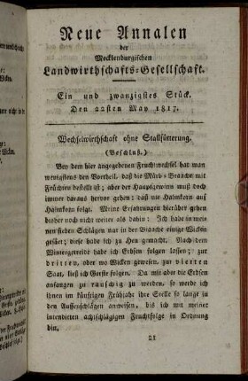 Ein und zwanzigstes Stück. Den 22sten May 1817