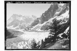 Blick auf den Mer de Glace und die [Grandes] Jorasses vom Montenvers aus gesehen