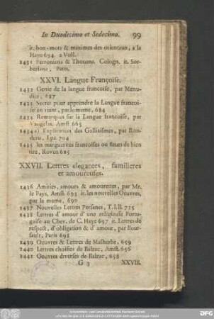 XXVI. Langue Françoise.
