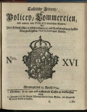 Nro. XVI, Montags, den 19. Aprill 1734