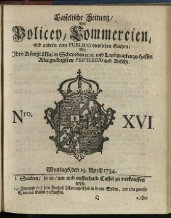 Nro. XVI, Montags, den 19. Aprill 1734