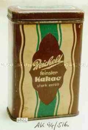 Blechdose für "Reichelt feinster Kakao stark entölt"