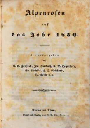 Alpenrosen : auf das Jahr ... 1850, 1850