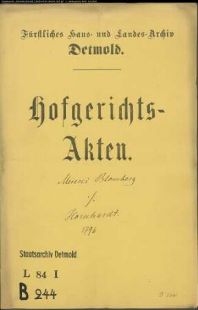 Blomberg, Verwalter der Meierei gegen Amtmann Hornhardt zu Borkhausen - Zehnte vom Rübsamen