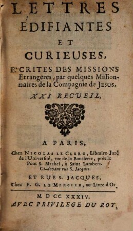 Lettres Édifiantes Et Curieuses : Écrites Des Missions Étrangères. 21