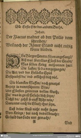 Die Erste Ode des andern Buchs