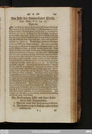 Am Feste der Himmelfahrt Christi. Text Marc. XVI, 14 - 20.