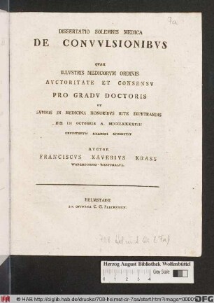 Dissertatio Solemnis Medica De Convvlsionibvs