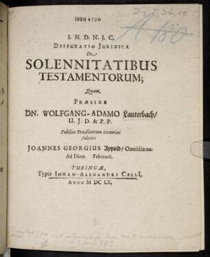 Disputatio Iuridica De Solennitatibus Testamentorum